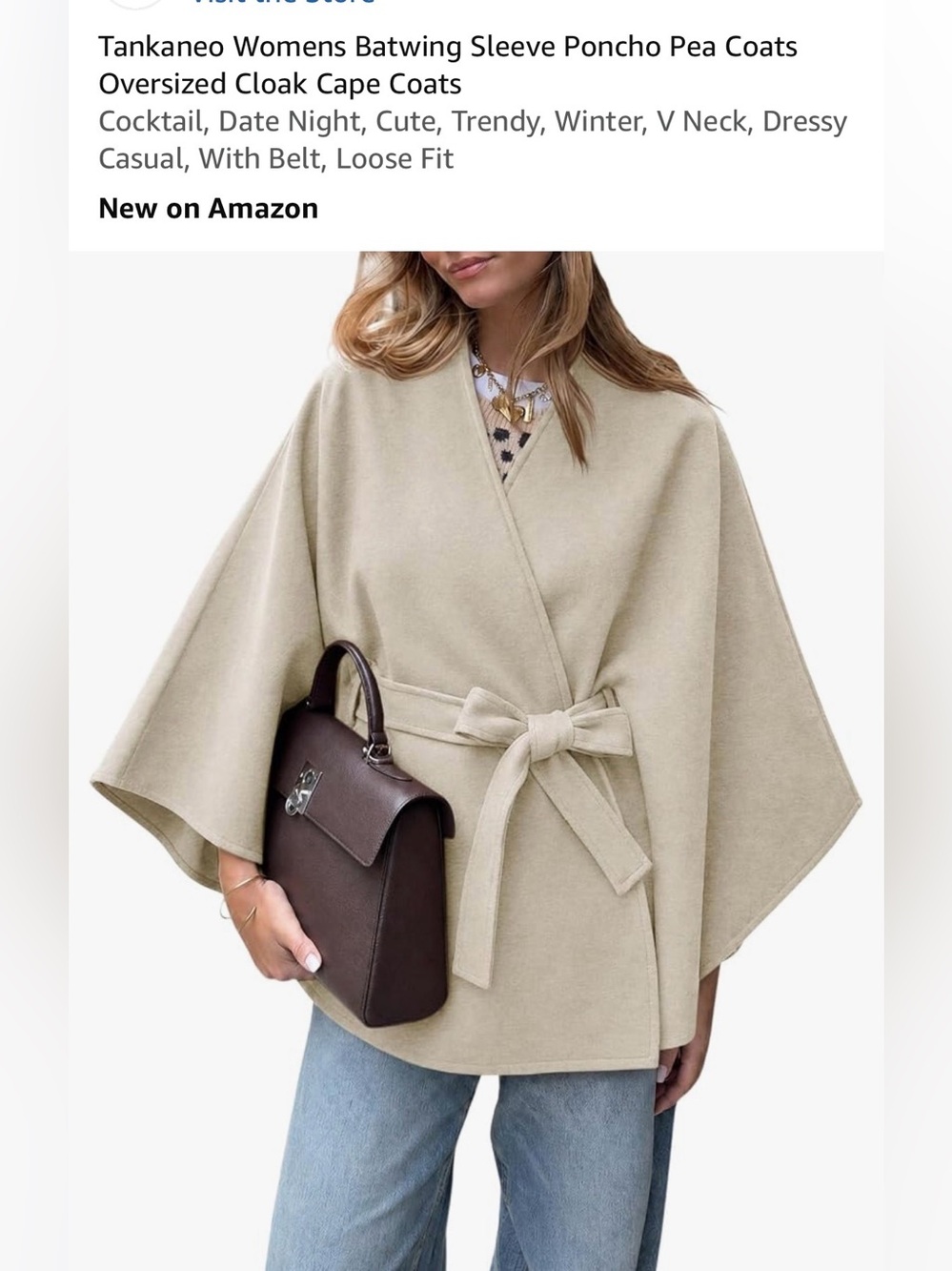 Poncho Pea Coat Belted Wrap